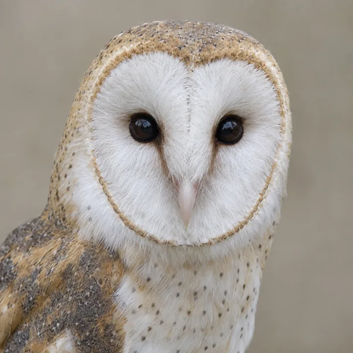 Photo of a barn owl with a heart-shaped white face