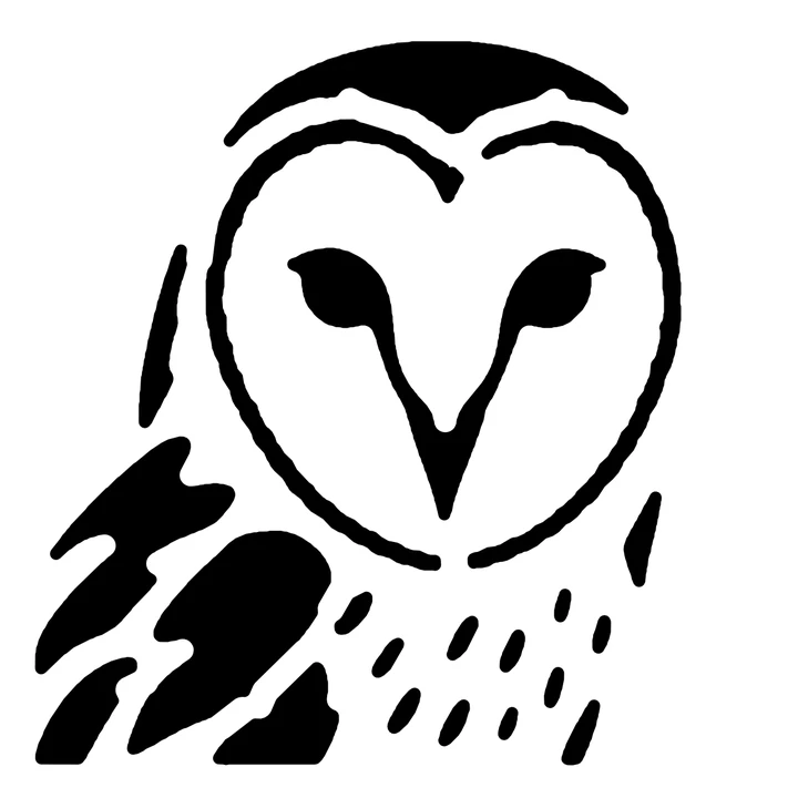 Black-and-white Standard carving pattern of the barn owl's face and feathers