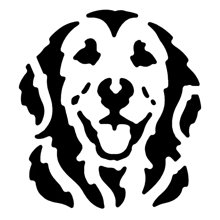 Black-and-white Standard carving pattern of the golden retriever's face, ears, and open mouth