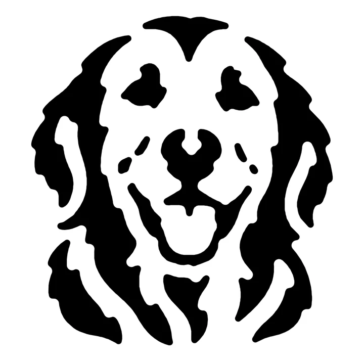 Black-and-white Standard carving pattern of the golden retriever's face, ears, and open mouth