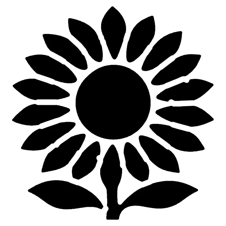 Black-and-white Challenging carving pattern of the sunflower's petals, center, and leaves