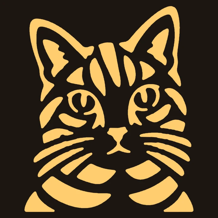 The tabby cat pattern shown glowing orange, as it would look lit from inside