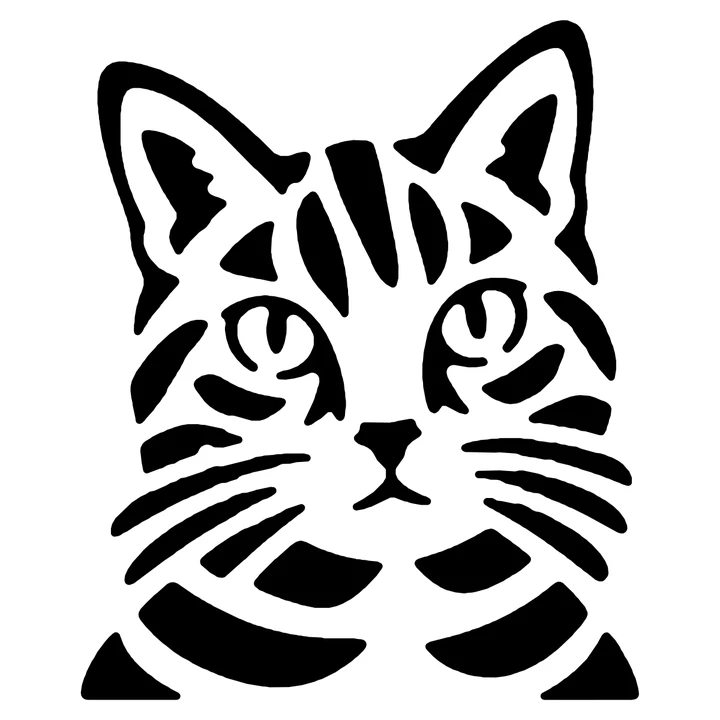 Black-and-white Challenging carving pattern of the tabby cat's face, stripes, and whiskers