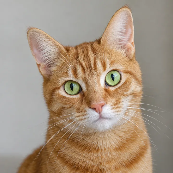 Photo of an orange tabby cat with green eyes