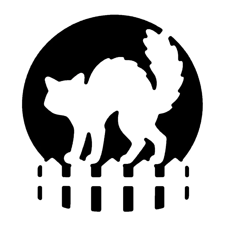 Black Cat on a Fence pumpkin stencil, shown glowing