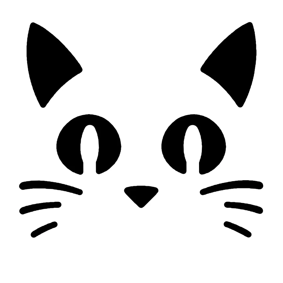 Black Cat Face pumpkin stencil, shown glowing
