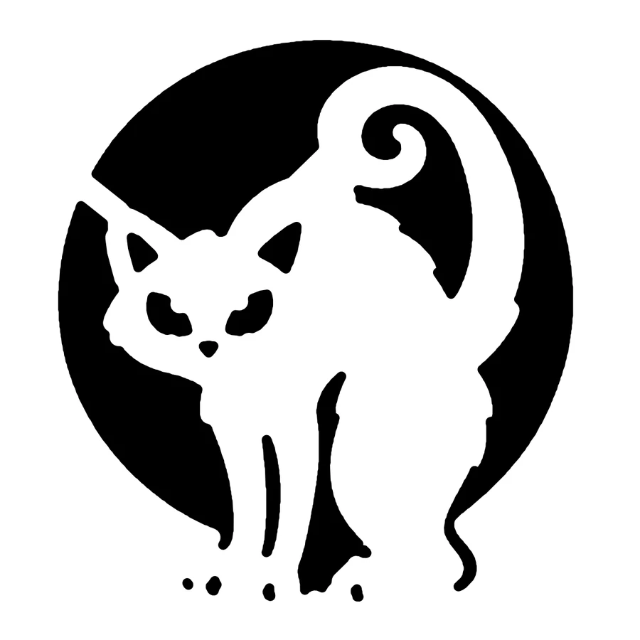 Black Cat and Moon pumpkin stencil, shown glowing