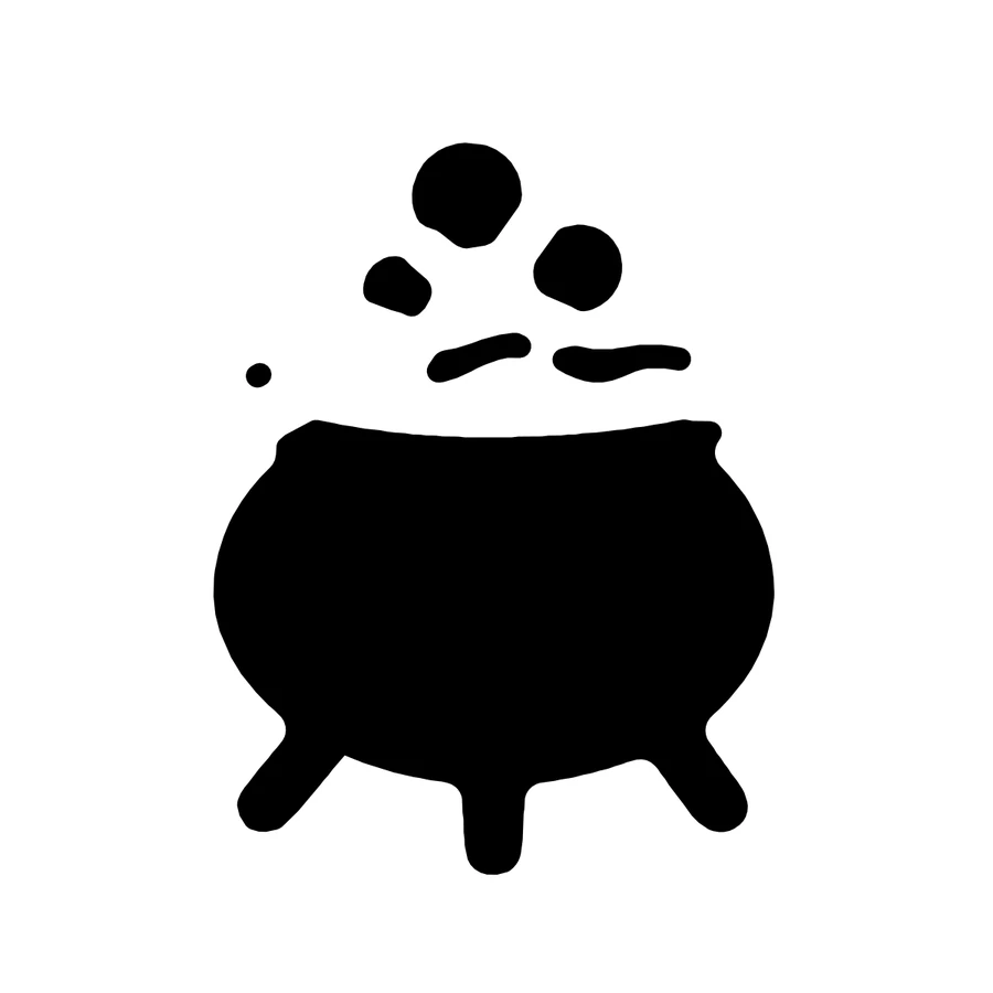 Witch's Cauldron pumpkin carving stencil: black areas are cut away