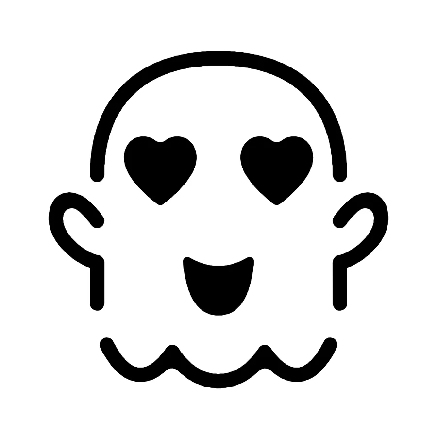 Ghosted Example Free Heart-Eyes Ghost pumpkin carving stencil | CarveKin