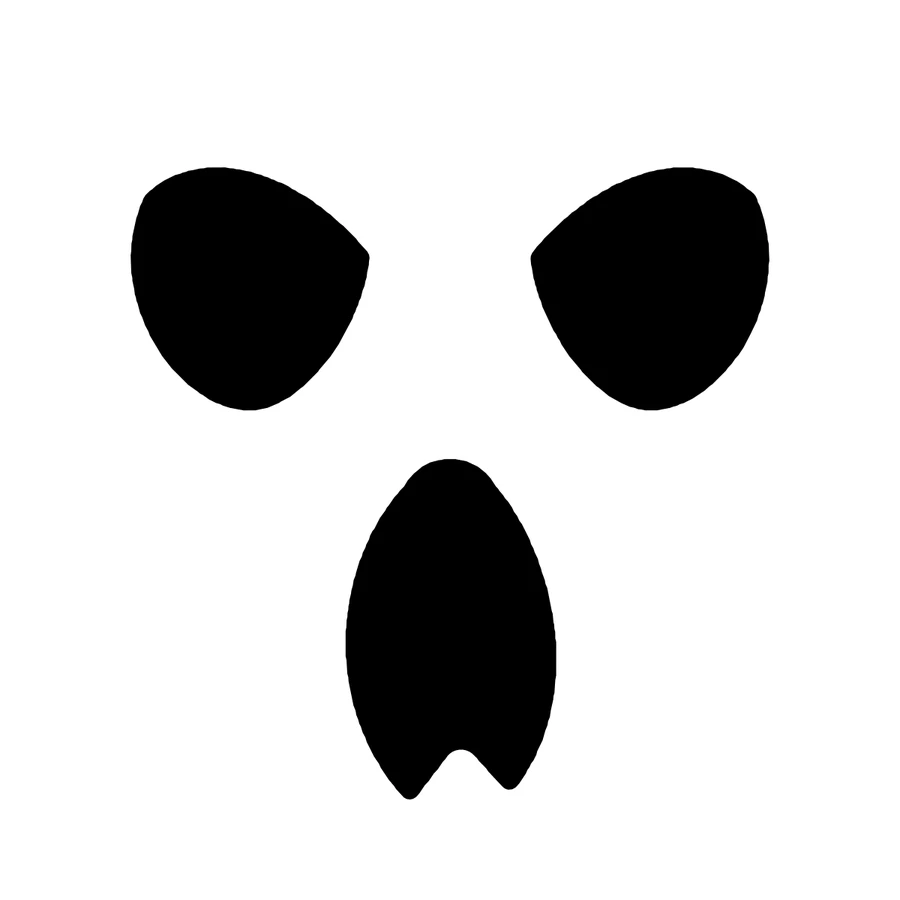 Hollow-Eyed Ghost Face pumpkin stencil, shown glowing