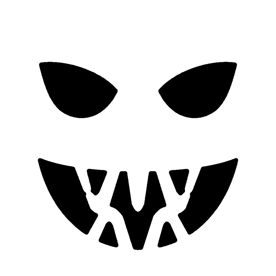 Jagged Grin Ghost Face pumpkin stencil, shown glowing