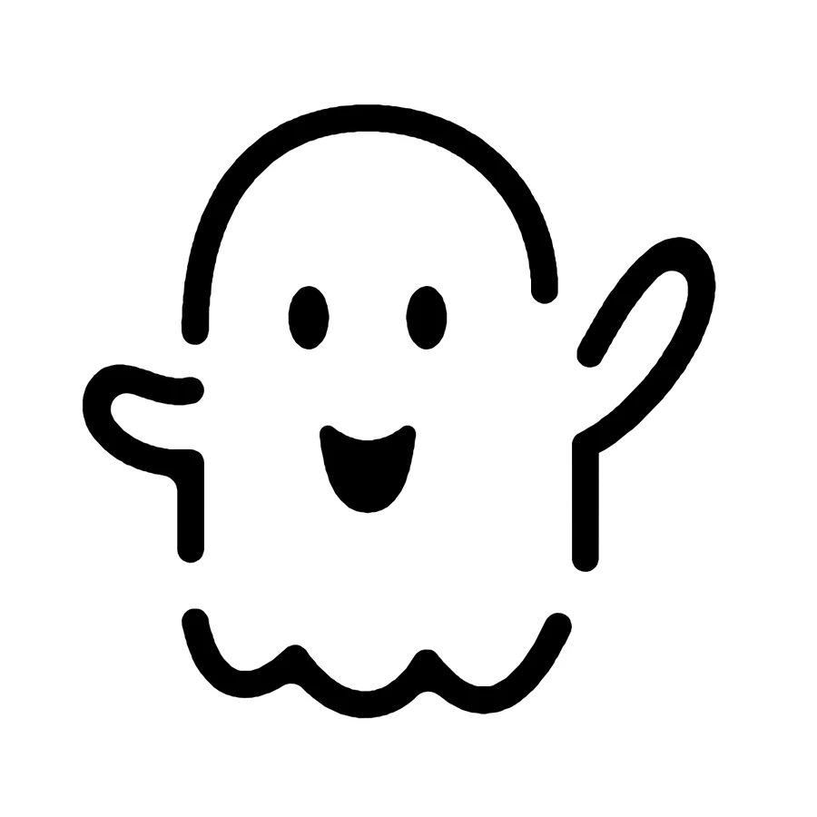 Waving Ghost pumpkin stencil, shown glowing