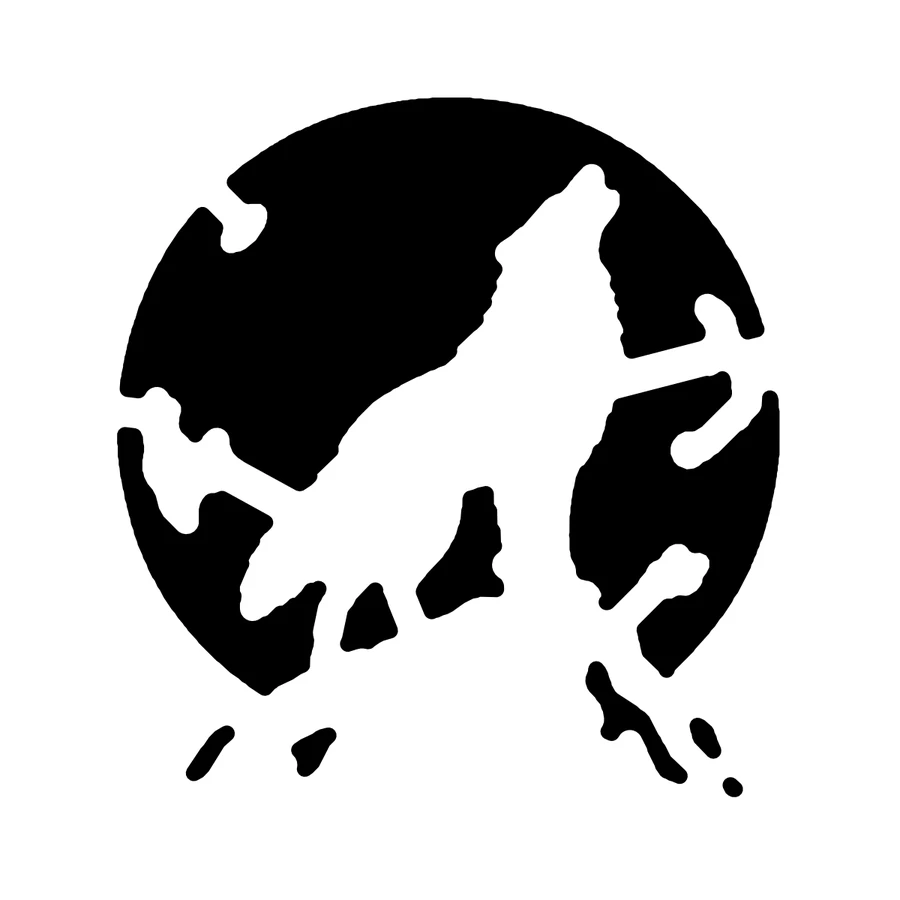Wolf Howling at the Moon pumpkin stencil, shown glowing