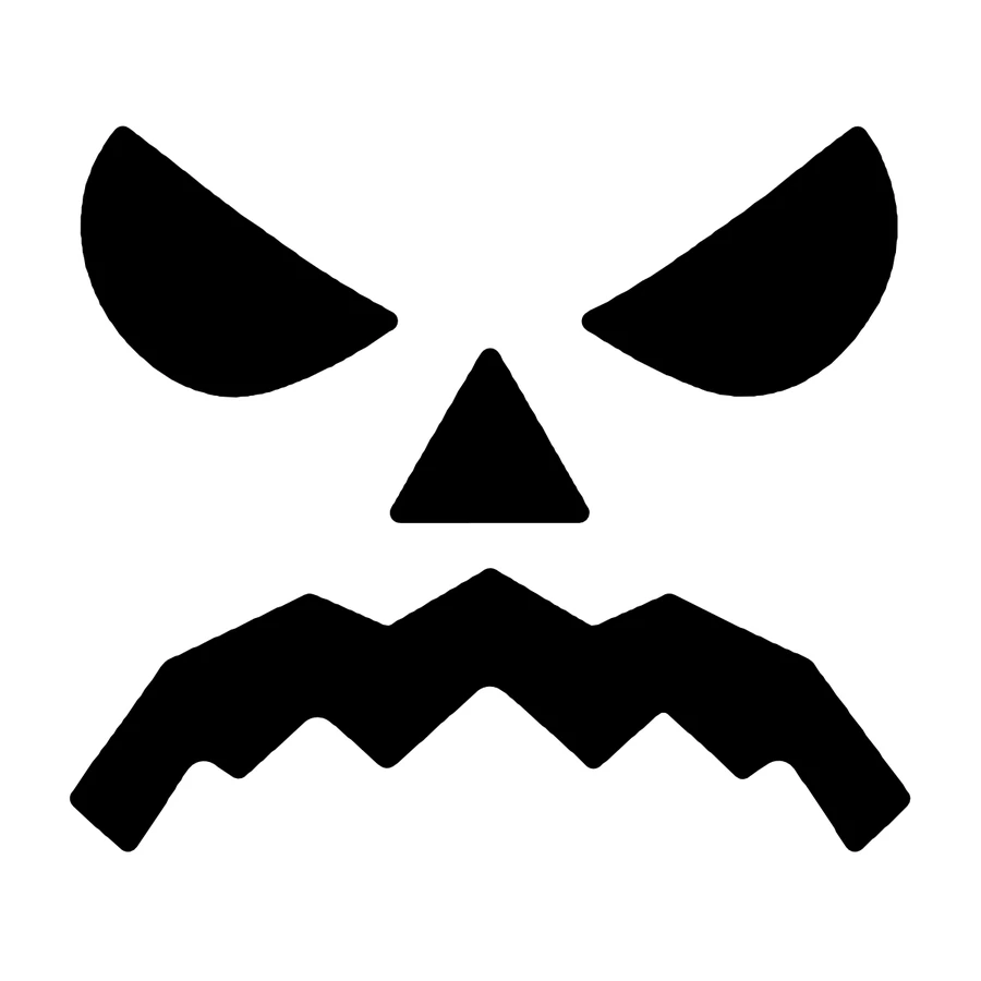 Angry Jack-o'-Lantern Face pumpkin stencil, shown glowing