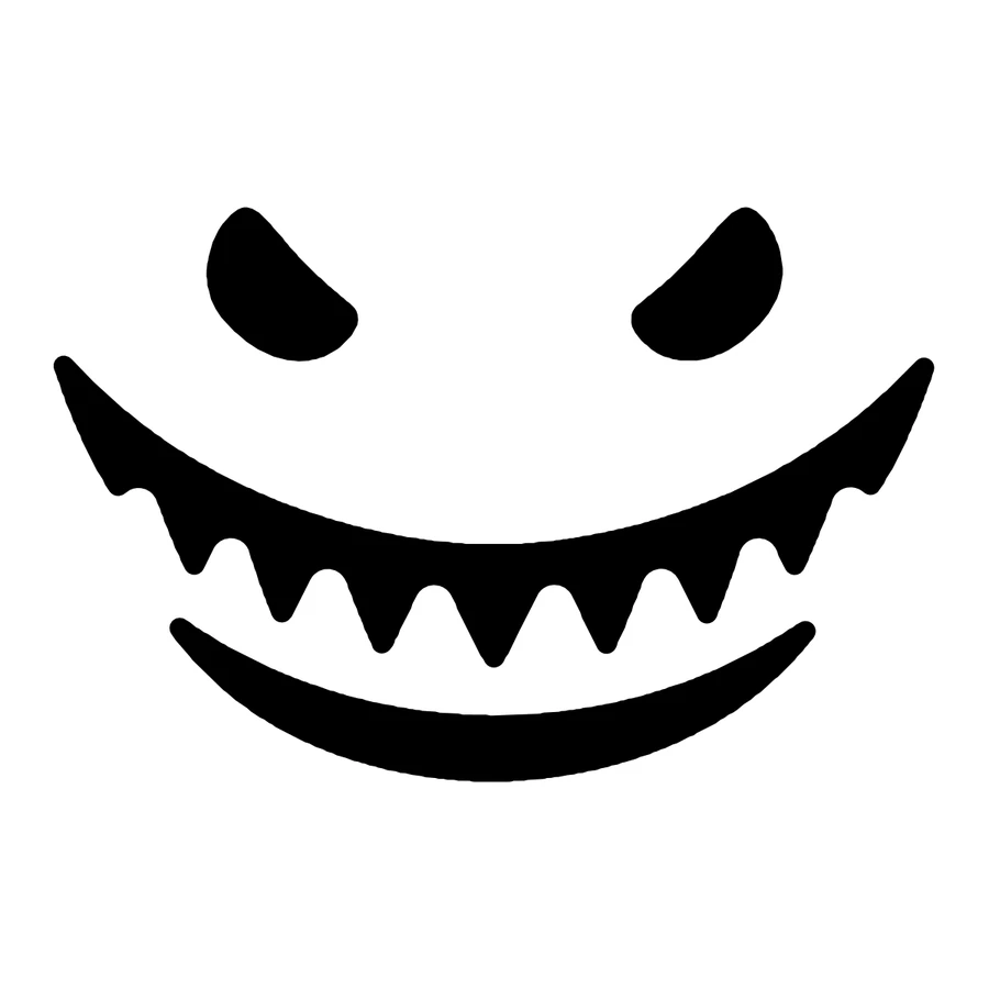Creepy Grin Jack-o'-Lantern Face pumpkin stencil, shown glowing