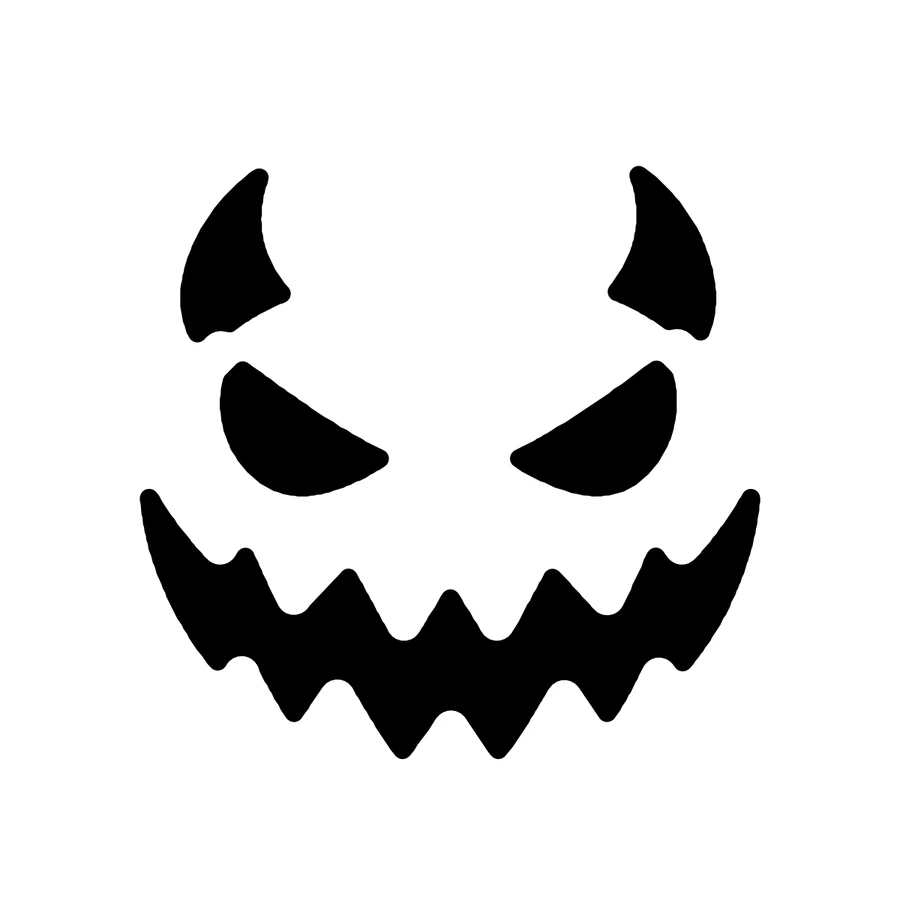 Demon Jack-o'-Lantern Face pumpkin stencil, shown glowing