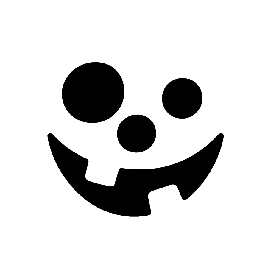 Goofy Jack-o'-Lantern Face pumpkin stencil, shown glowing