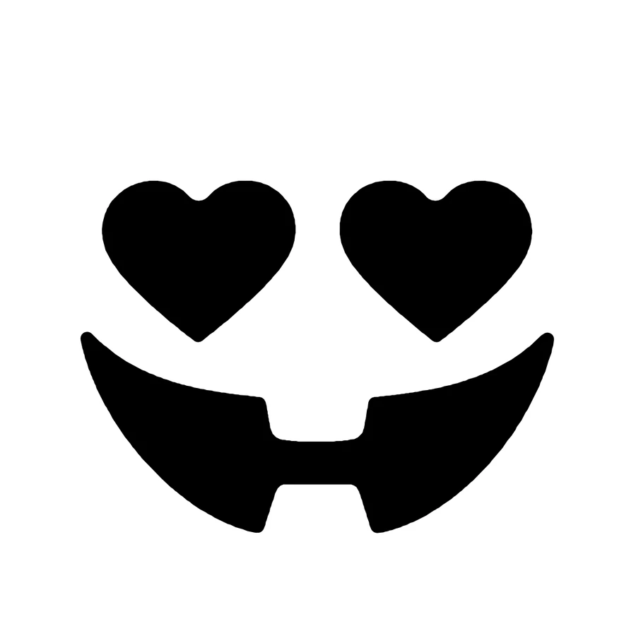Heart Eyes Jack-o'-Lantern Face pumpkin stencil, shown glowing