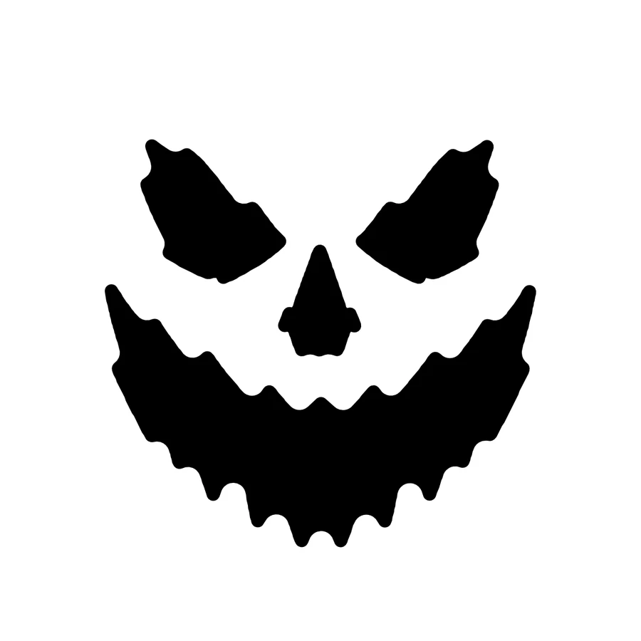 Scary Jack-o'-Lantern Face pumpkin stencil, shown glowing