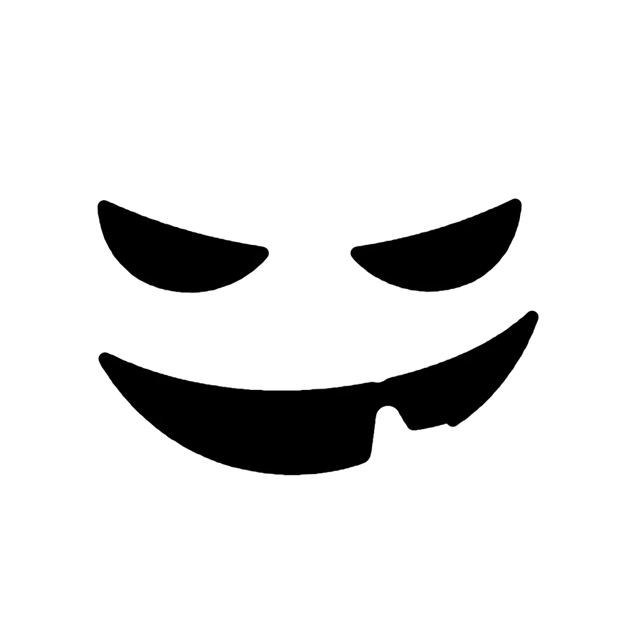 Sly Jack-o'-Lantern Face pumpkin stencil, shown glowing