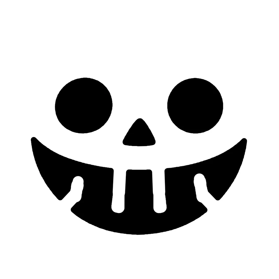 Toothy Grin Jack-o'-Lantern Face pumpkin stencil, shown glowing