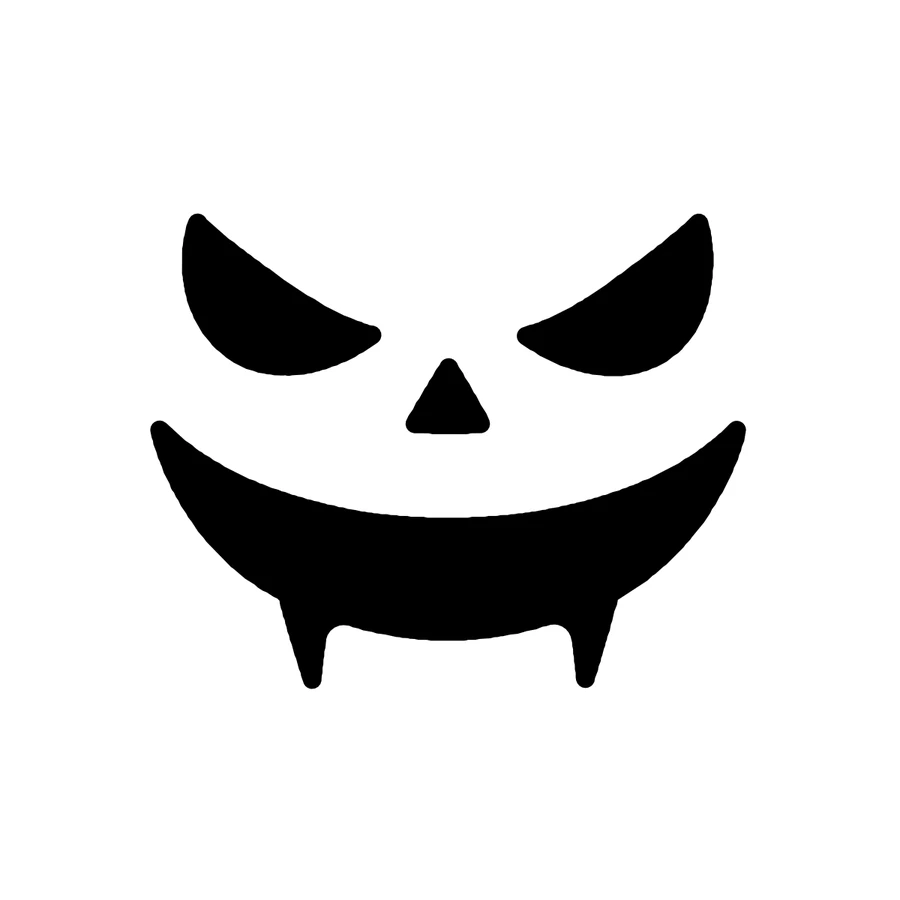 Vampire Jack-o'-Lantern Face pumpkin stencil, shown glowing