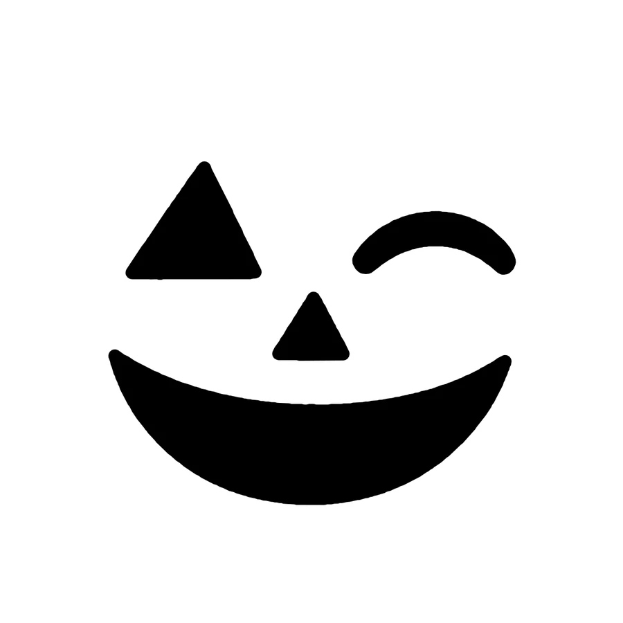 Winking Jack-o'-Lantern Face pumpkin stencil, shown glowing