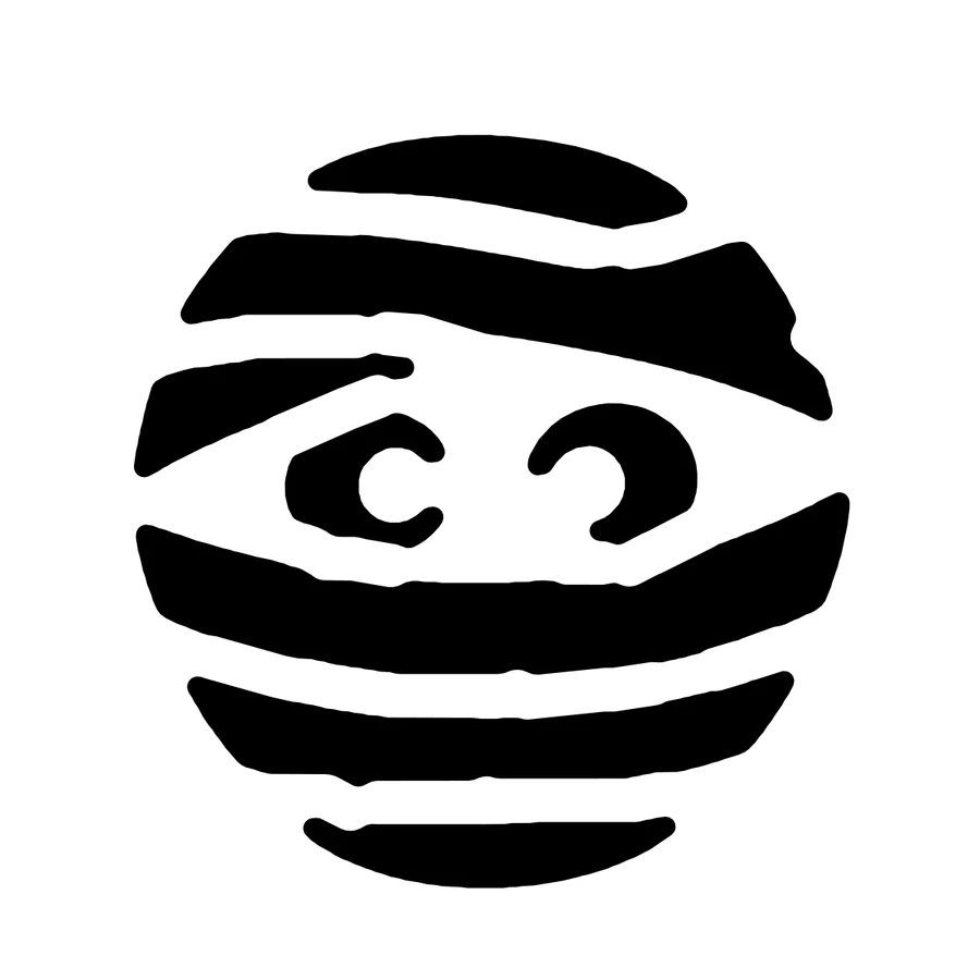 Mummy Face pumpkin stencil, shown glowing