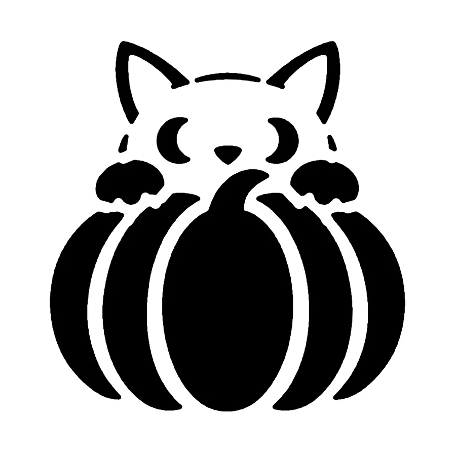 Cat Peeking over a Pumpkin pumpkin stencil, shown glowing