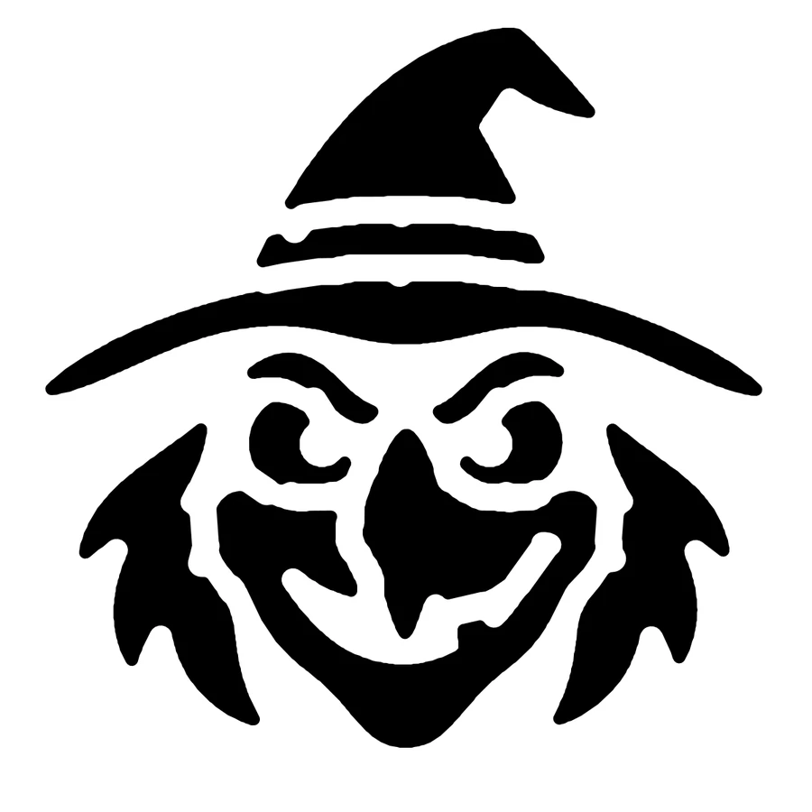 Witch Face pumpkin stencil, shown glowing