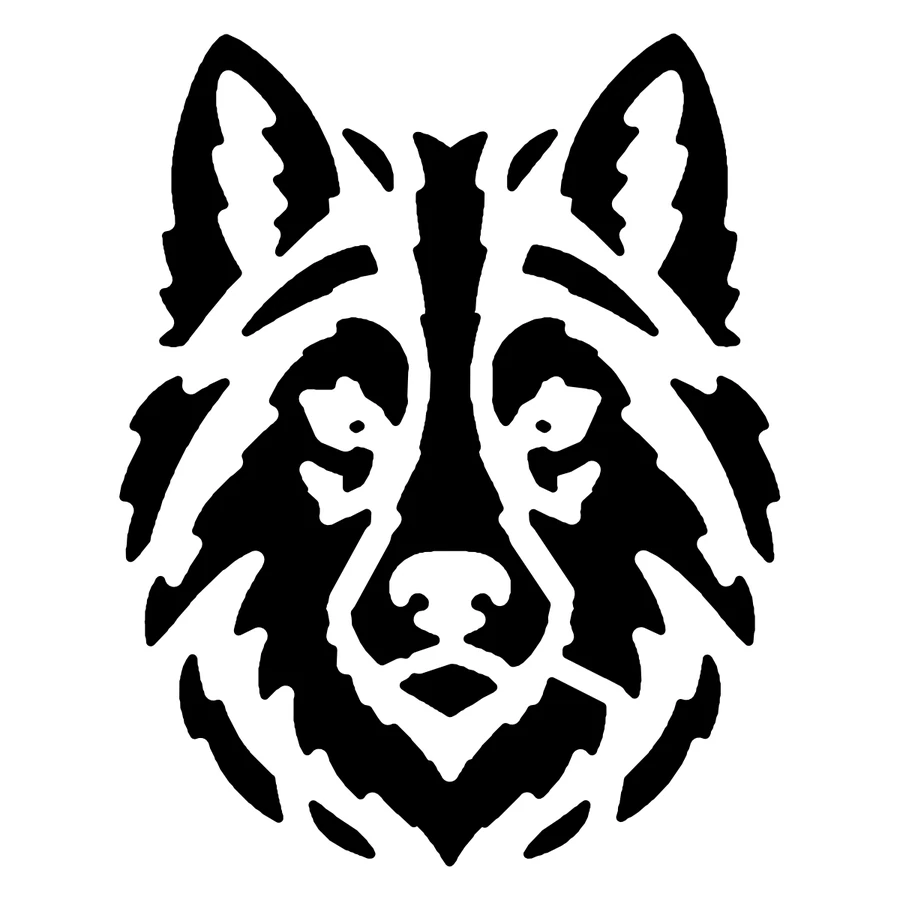 Wolf Face pumpkin carving stencil: black areas are cut away