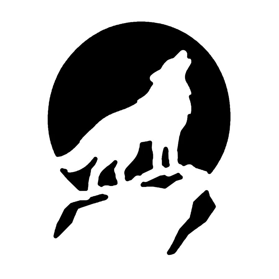 Wolf on a Cliff pumpkin stencil, shown glowing